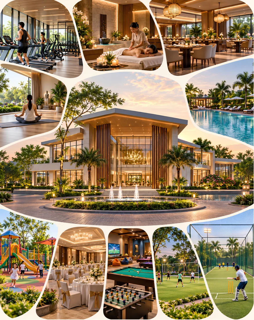Clubhouse and lifestyle amenity illustrations from the project profile